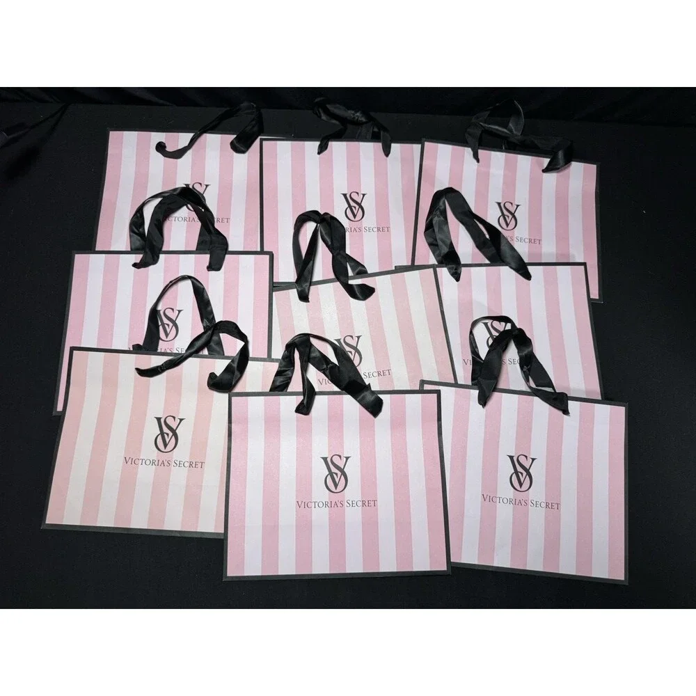 Victoria's Secret Pink Stripe Logo Medium Paper Shopping Gift Bag (set of 9)
